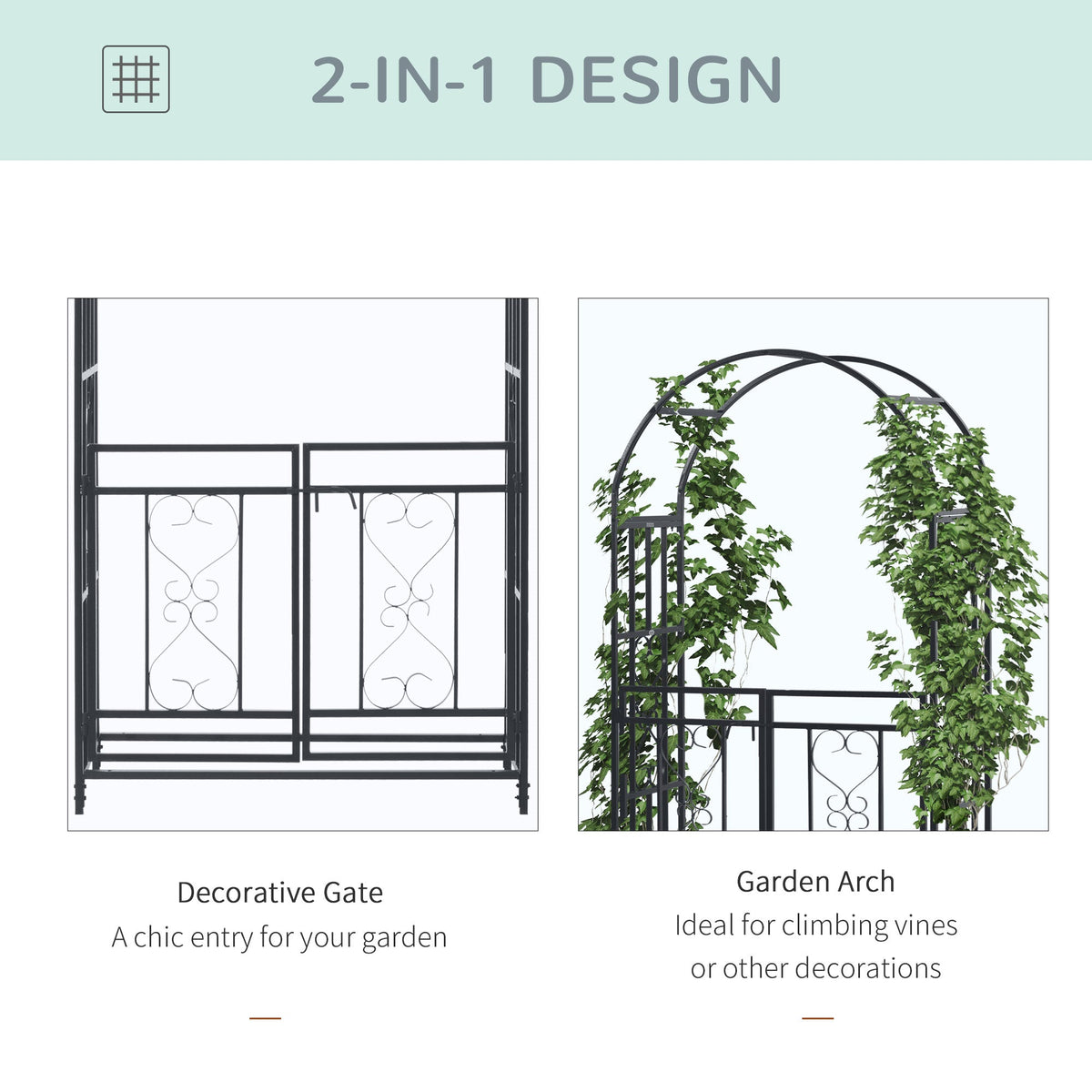 Outsunny Outdoor Garden Arch with Double Gates in Dark Grey
