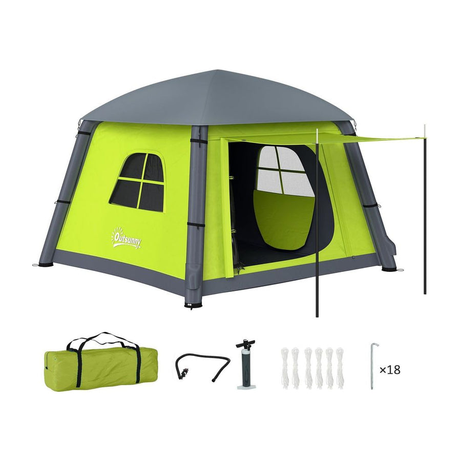 Outsunny Inflatable Camping Tent w/ Hand Pump, Easy Setup 1/2 Person Blow Up Tent Waterproof 190T Taffeta w/ Mesh Windows
