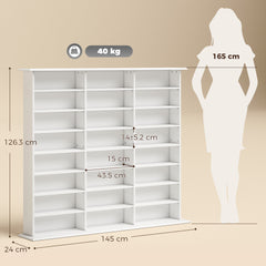 HOMCOM 1032 CD/594 DVD Storage Unit, Blu-ray Media Storage Shelf with 24 Compartments and 18 Adjustable Shelves, White