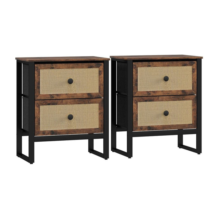 HOMCOM Industrial-Natural Bedside Table Set of 2 - Brown