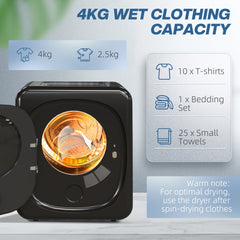 HOMCOM 4kg Vented Tumble Dryer with Deodorize, Smart Mode, 800W Compact Tumble Dryer with Stainless Steel Tub, Front Load