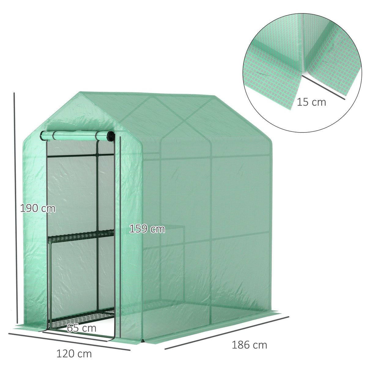 Outsunny 120 x 186cm Walk-In Greenhouse, with Shelves - Green