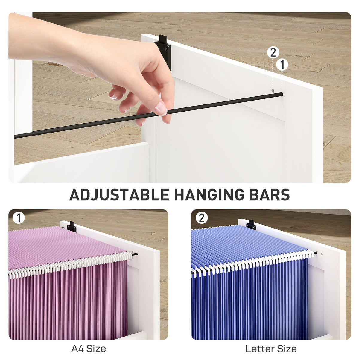 HOMCOM 2 Drawer Filing Cabinet with Lock, Office Storage Cabinet with Adjustable Hanging Bars for A4 Letter Size Files, White