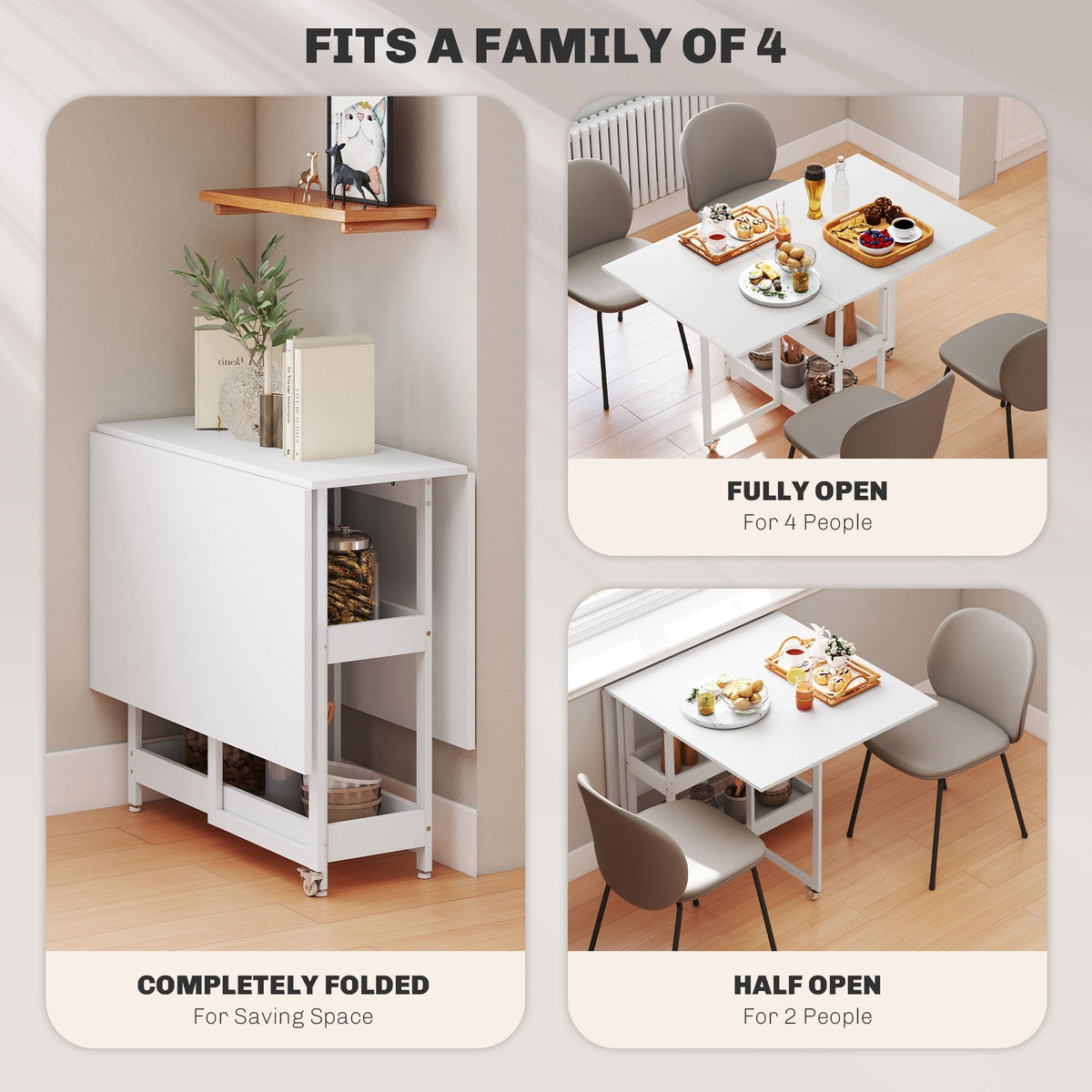 HOMCOM Four-Person Drop Leaf Table - White