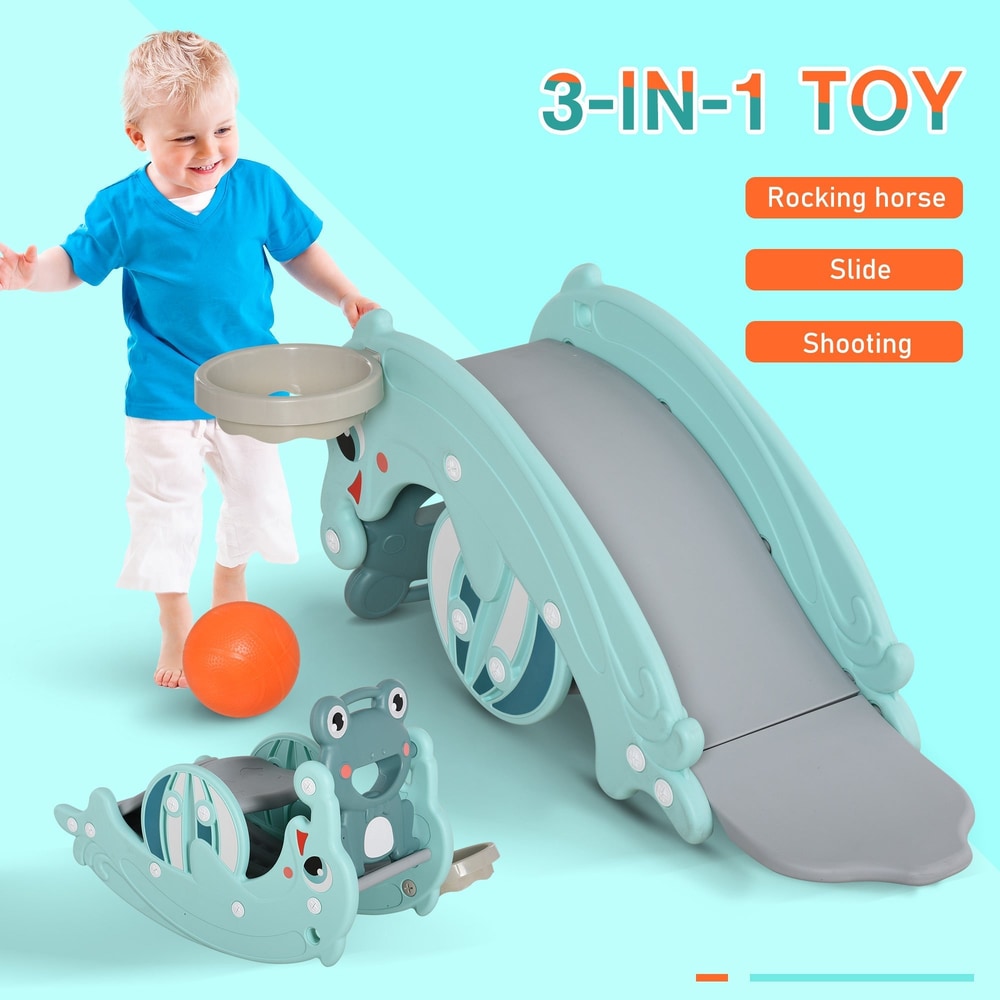HOMCOM 3-in-1 Baby Rocking Horse Portable Slide in Green