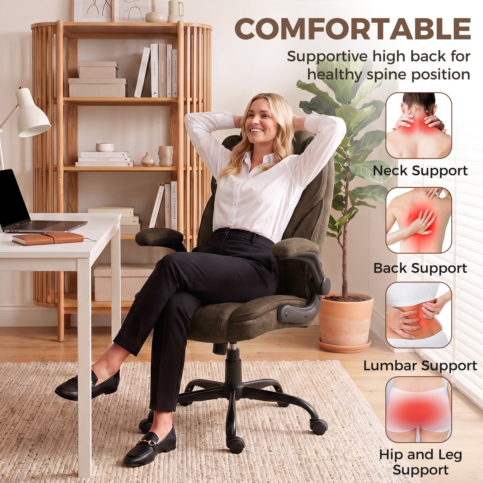 HOMCOM Office Chair, Ergonomic Desk Chair with Flip-up Armrest, Pocket Springs, Swivel Wheels, Adjustable Height, Brown