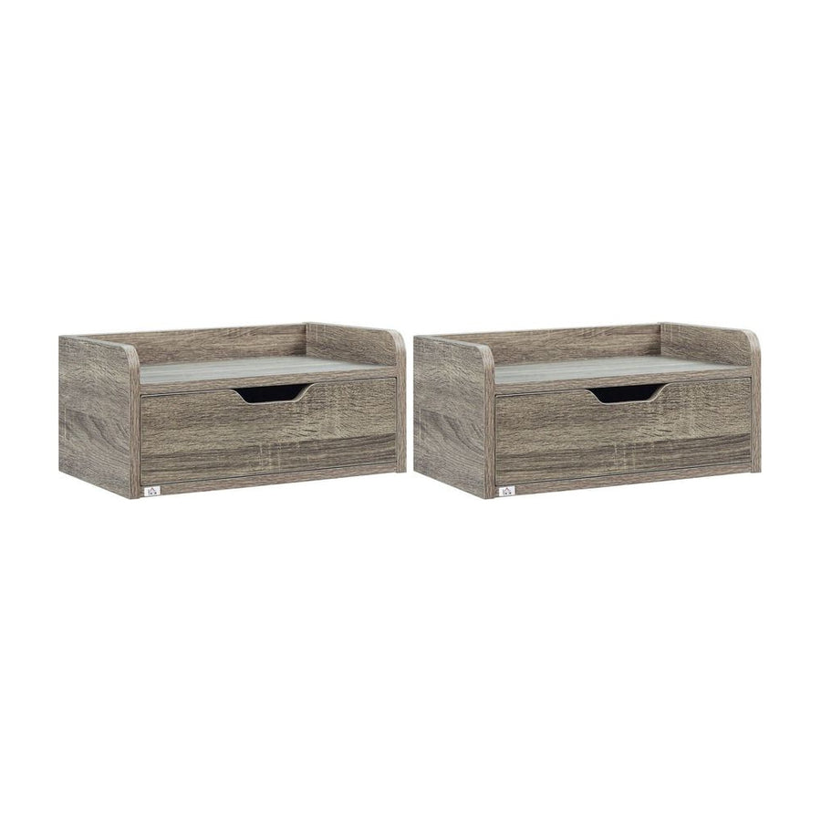 HOMCOM Floating Nightstand Set of 2 Wall Mounted Bedside Table with Storage Drawer for Bedroom, Grey