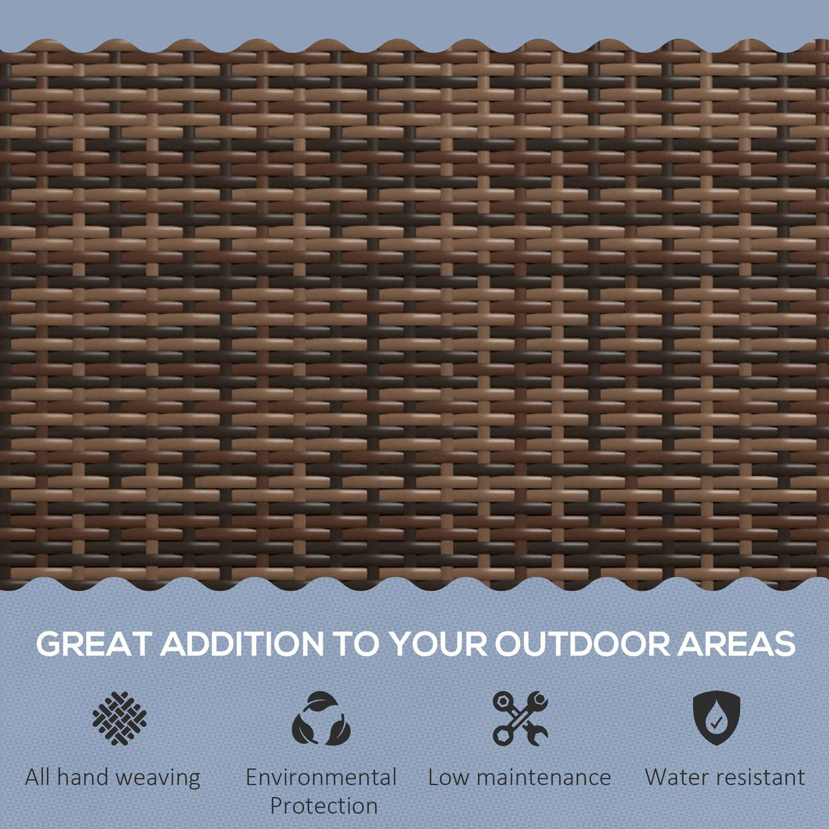 Outsunny All Weather Wicker Garden Loveseat, 2 Seater Poly Rattan Garden Bench, Outdoor Seating Bench Brown