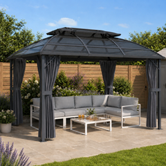 Outsunny 4 x 3m Aluminium Frame Hard Gazebo, with Accessories - Black