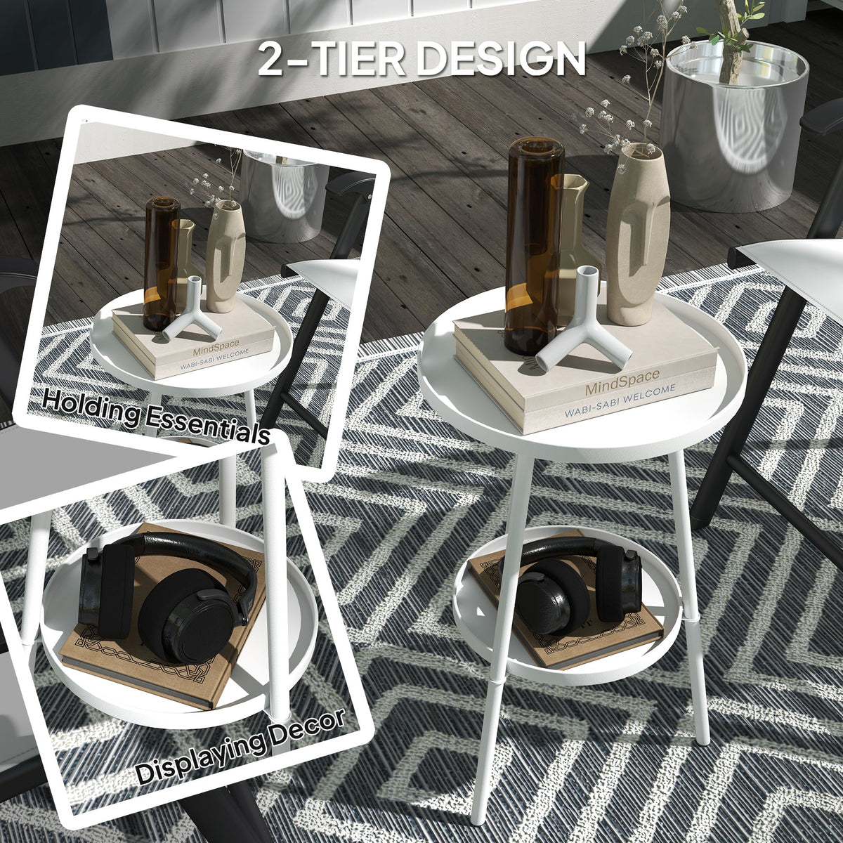 Outsunny Two-Tier Metal Garden Table - White - product image 4