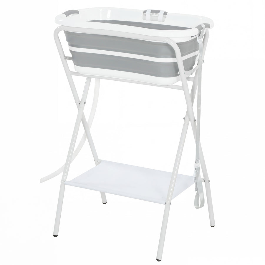 PawHut Dog Bath Tub, Portable Foldable Dog Bathtub with Stand, Drainage Hole, for Small Dogs Puppies Grey