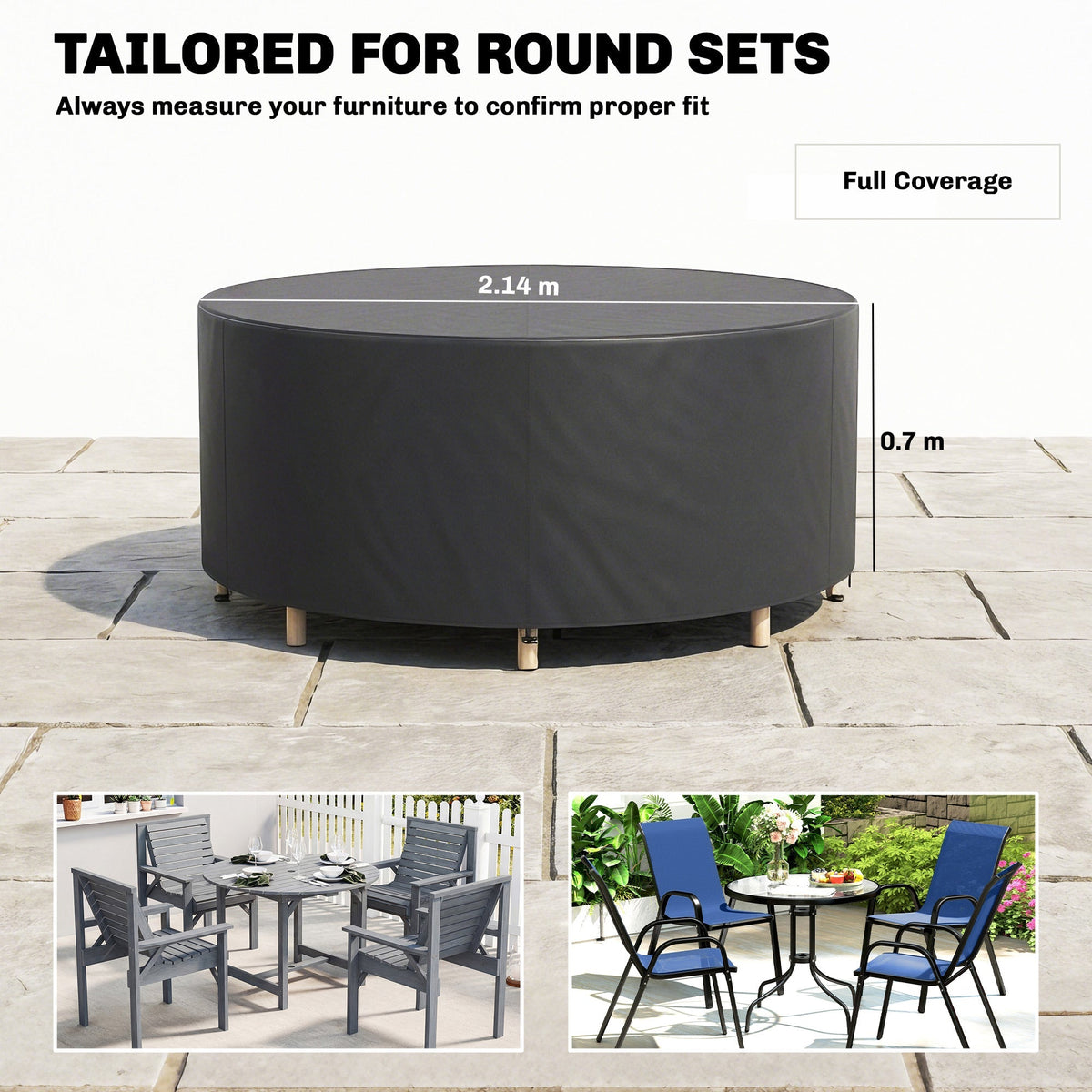 Outsunny Round Garden Furniture Cover, Waterproof Garden Table Cover, 420D Heavy Duty Oxford for Outdoor, Dia.214 x 70 cm, Black