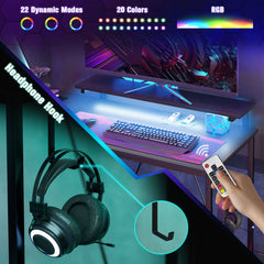 HOMCOM Reversible 'L' LED Light Gaming/Work Desk in Black
