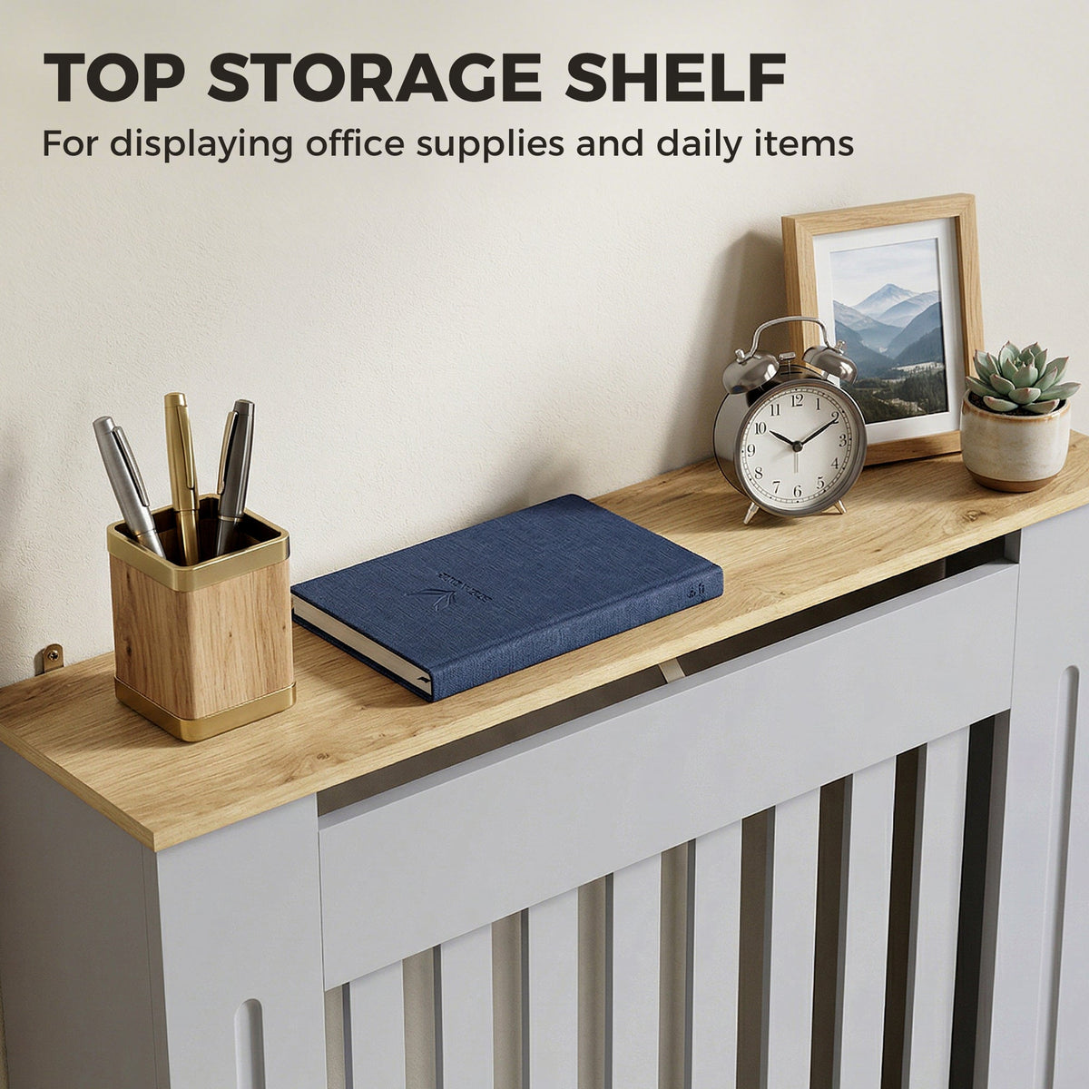 HOMCOM Heater Cover, Radiator Cover Slatted Painted MDF Lined Grill Grey, 78L x 19W x 81H cm
