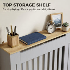 HOMCOM Heater Cover, Radiator Cover Slatted Painted MDF Lined Grill Grey, 78L x 19W x 81H cm