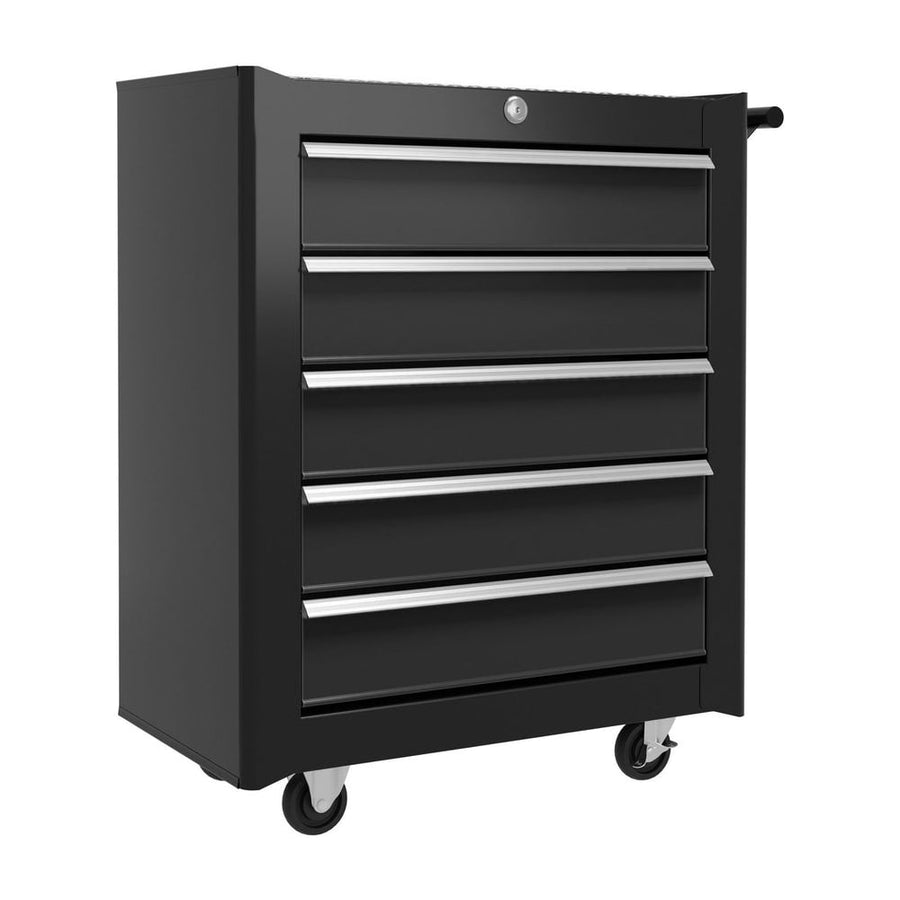 HOMCOM 5-Drawer Tool Chest with Wheels, Steel Lockable Tool Storage Cabinet with Handle, 2 Keys for Garage, Workshop, Black