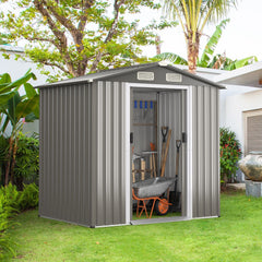 6 x 4 Feet Outdoor Metal Storage Shed with Ventilation Sliding Doors-Light Grey
