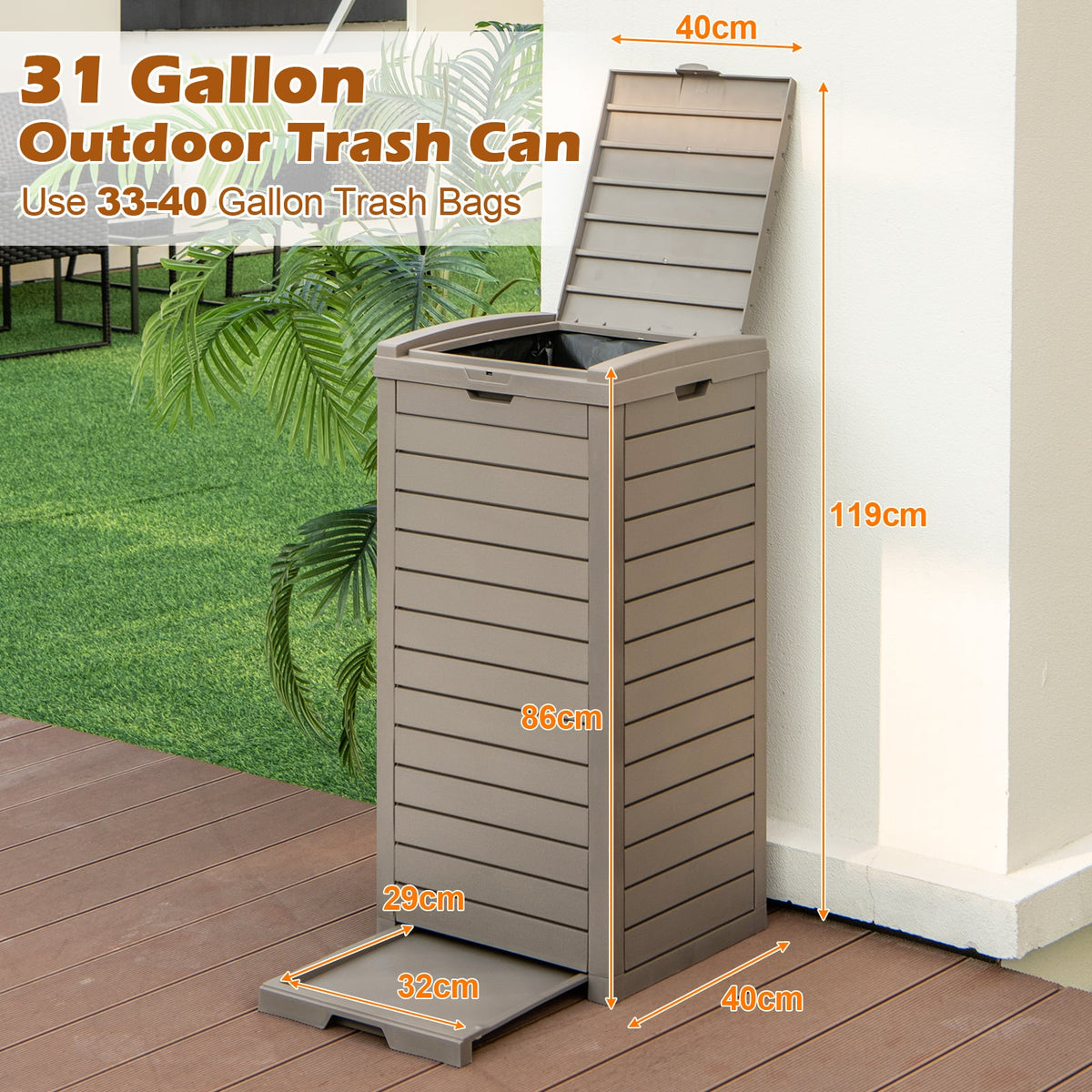 117.5 L Gallon Large Trash Bin in Coffee, image 4