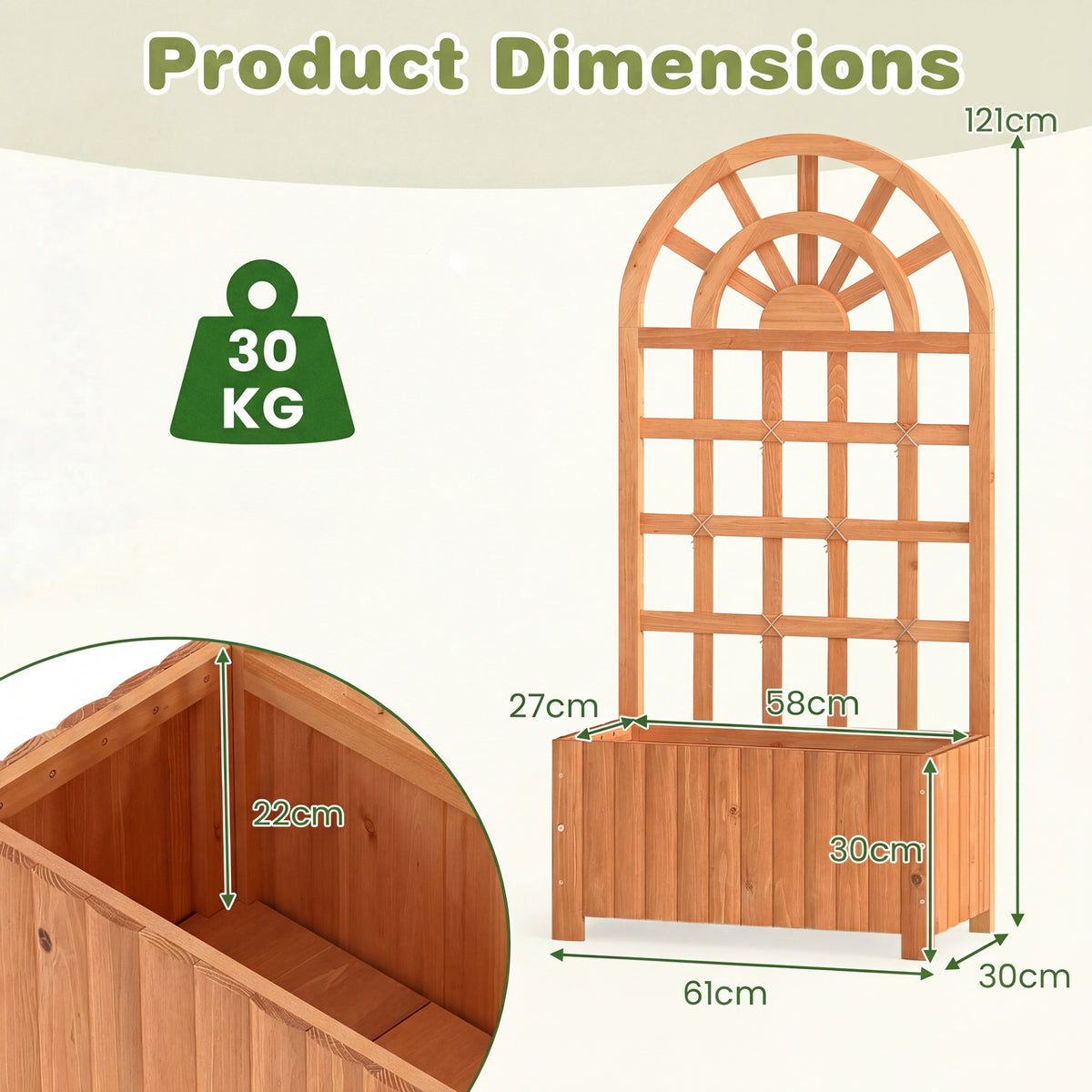 Wooden Raised Garden Bed with Trellis 121cm Outdoor Planter Box Privacy Screen-Brown