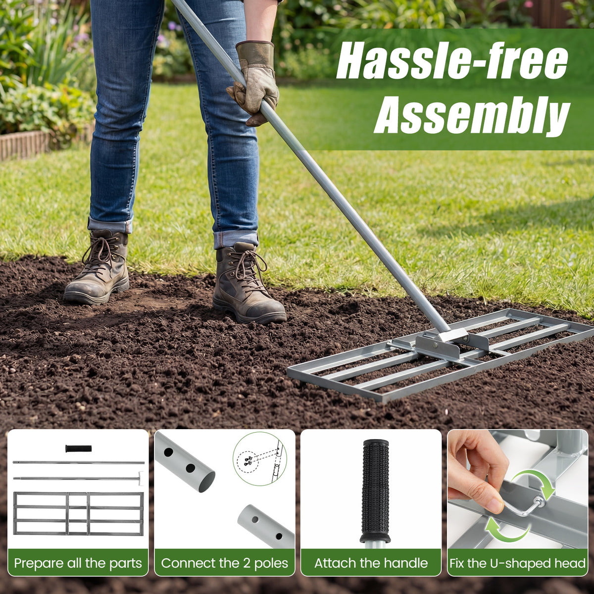 Lawn Leveling Rake Heavy Duty Lawn Level Tool for Soil Farm-Silver