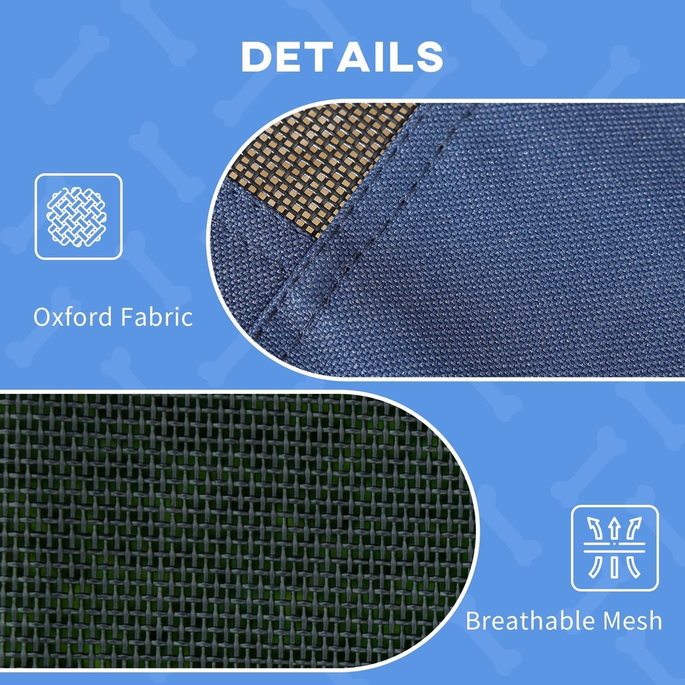PawHut Raised Dog Bed Waterproof Elevated Pet Cot Breathable Mesh UV Protection Canopy Blue