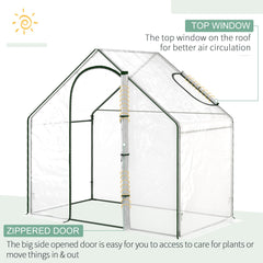 Outsunny Walk In Tomato Greenhouse Garden Outdoor Mini Greenhouse Flower Planter Steel Frame with Zipped Door & Window, PVC Cover, 180 x 100 x 168CM, Clear