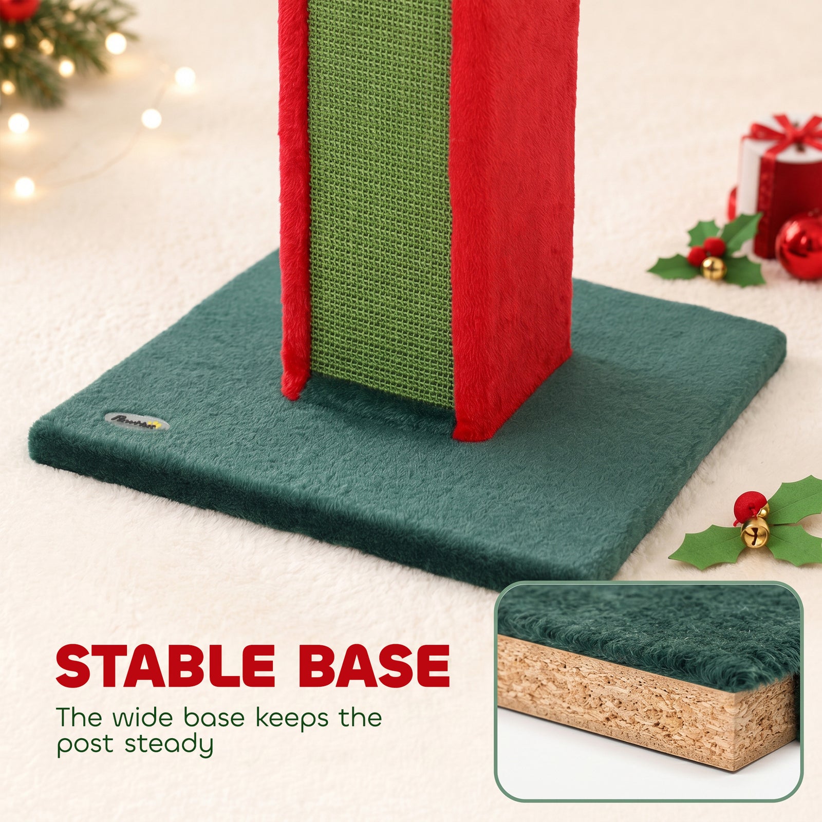 PawHut Cat Scratching Post for Indoor Cats, 81cm Tall Cat Scratcher with Sisal Rope, Hanging Bell Toy, Stable Base, Green & Red