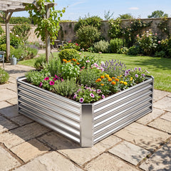 Galvanized Raised Garden Bed Rectangular Outdoor Planter Box with Open-Ended Bade-Silver