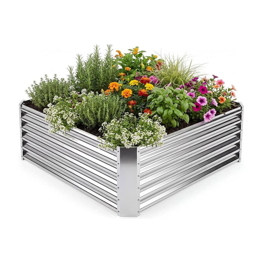 Galvanized Raised Garden Bed Rectangular Outdoor Planter Box with Open-Ended Bade-Silver