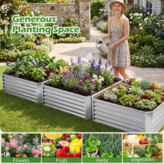 Galvanized Raised Garden Bed Rectangular Outdoor Planter Box with Open-Ended Bade-Silver