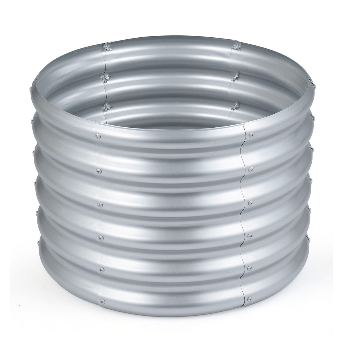 Galvanized Raised Garden Bed Round Outdoor Planter Box with Open-Ended Base-Silver