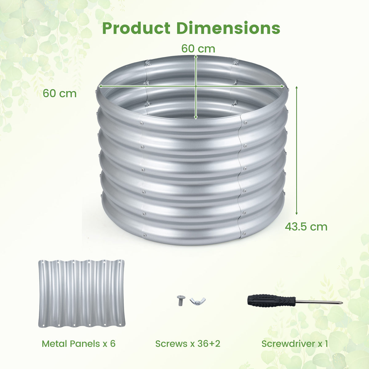 Galvanized Raised Garden Bed Round Outdoor Planter Box with Open-Ended Base-Silver