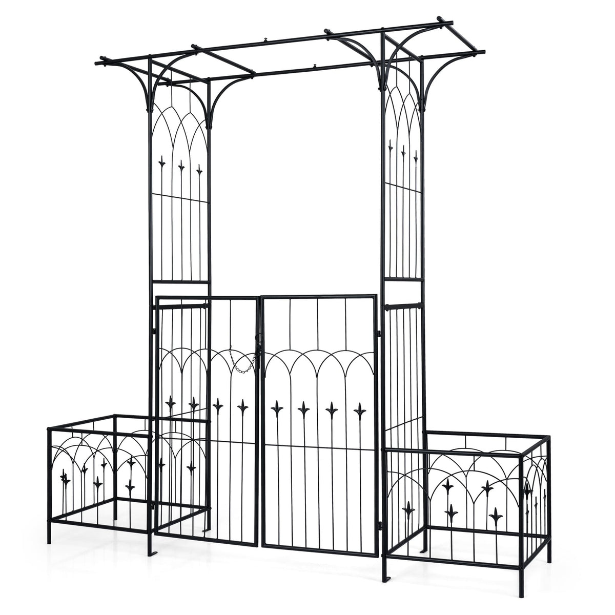 Garden Arbor with Gate and Planter Boxes 206cm Heavy Duty Metal Arch