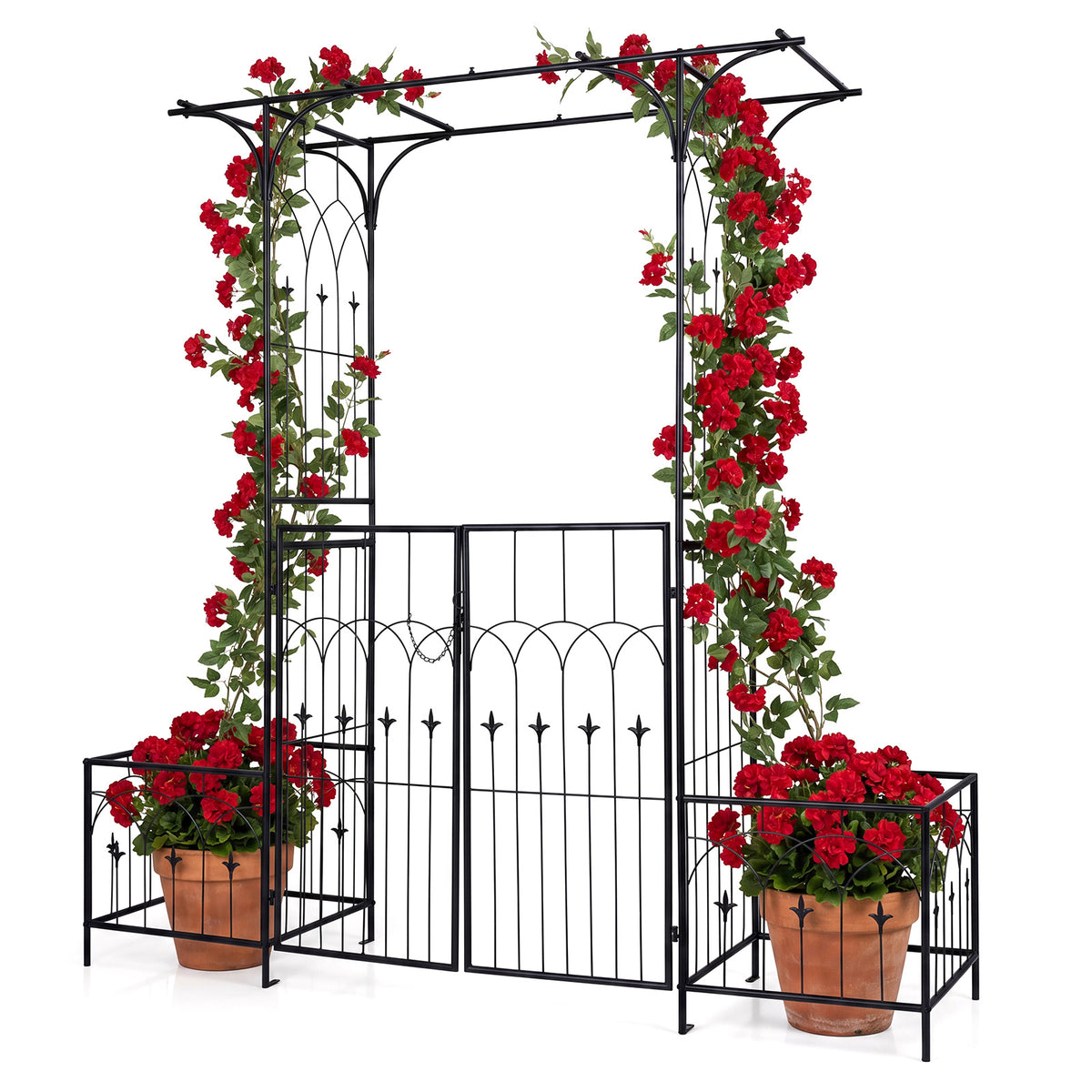 Garden Arbor with Gate and Planter Boxes 206cm Heavy Duty Metal Arch
