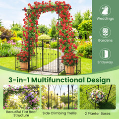 Garden Arbor with Gate and Planter Boxes 206cm Heavy Duty Metal Arch