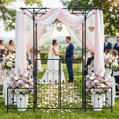 Garden Arbor with Gate and Planter Boxes 206cm Heavy Duty Metal Arch