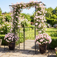 Garden Arbor with Gate and Planter Boxes 206cm Heavy Duty Metal Arch