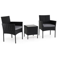 Garden Furniture Set 3-piece Rattan Balcony Furniture Set with 2 Cushioned Chairs-Grey