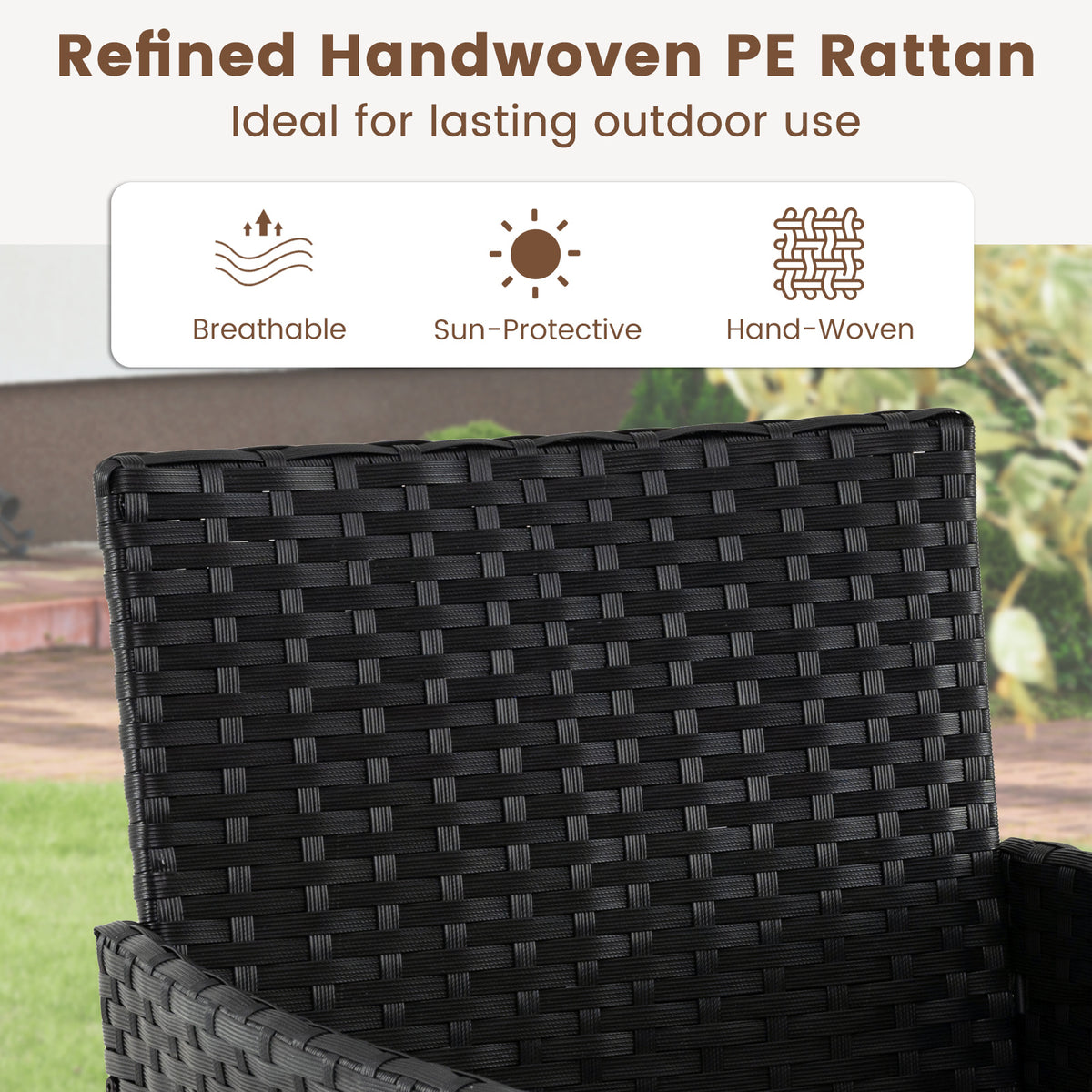 Garden Furniture Set 3-piece Rattan Balcony Furniture Set with 2 Cushioned Chairs-Grey