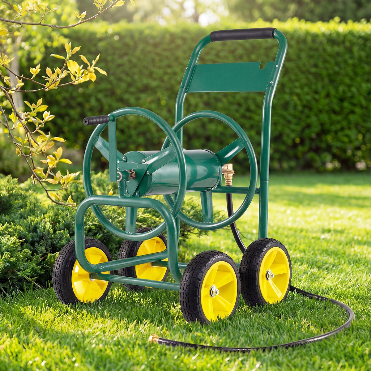 Garden Hose Reel Cart 4 Wheels 100 m of 16 mm Large Capacity-Green