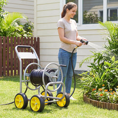 Garden Hose Reel Cart 4 Wheels 100 m of 16 mm Large Capacity-Silver