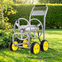 Garden Hose Reel Cart 4 Wheels 100 m of 16 mm Large Capacity-Silver