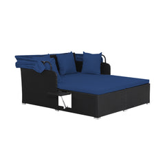 Garden Rattan Daybed with Retractable Canopy and Cushions-Navy