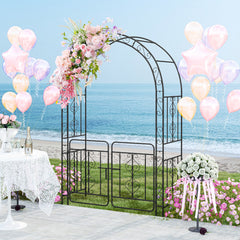 Garden Arbor with Gate and Multiple Side Crossbars for Decoration-Black