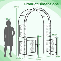 Garden Arbor with Gate and Multiple Side Crossbars for Decoration-Black