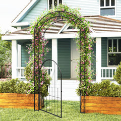 214 cm Tall Garden Arch with Gate and Climbing Trellises