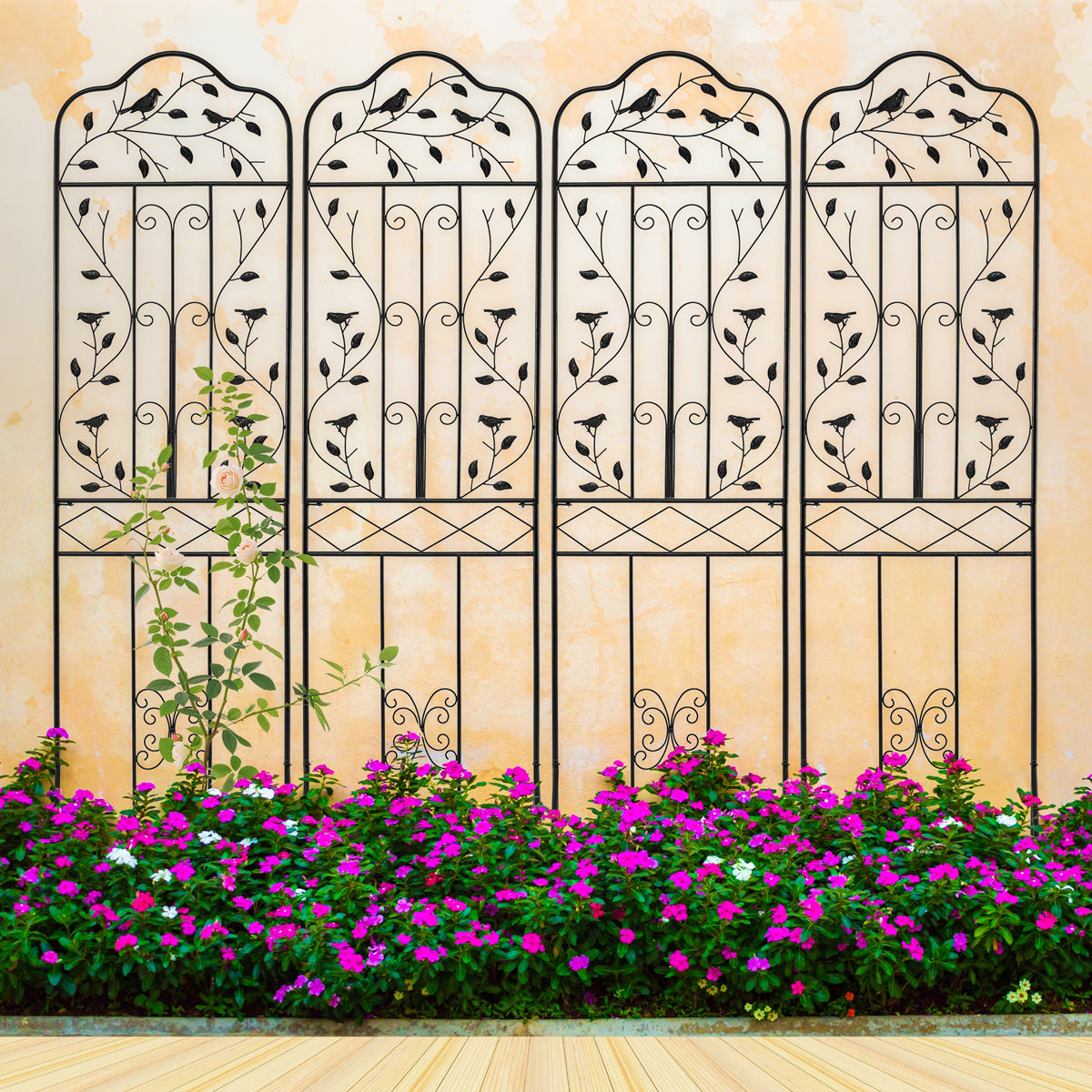 Garden Trellis with Foldable Shelf and Anti-Tipping Device-Black-1 Pack