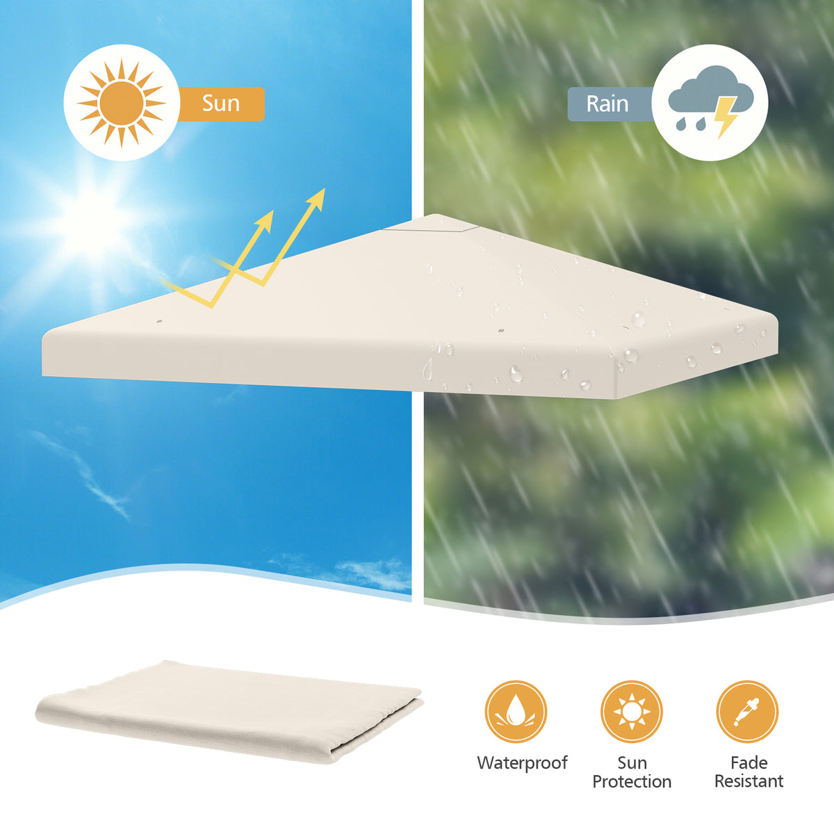 Gazebo Replacement Canopy Top Cover with Hook and Loop Fastener-Beige