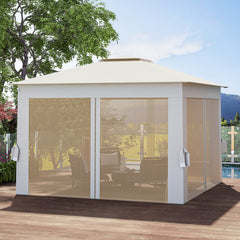 338 x 338 CM Pop Up Gazebo with Mesh Netting and Double Roof-Beige