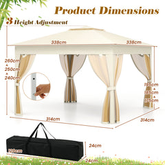 338 x 338 CM Pop Up Gazebo with Mesh Netting and Double Roof-Beige